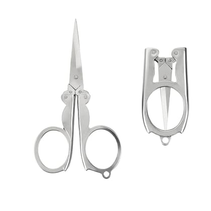 Small Folding Scissor (Pack of 2) - 10 cm Mini Unique Stainless Steel Foldable Travel Scissors - Pocket Keychain Scissors � Used for Craft, Beard Trimming, Paper Cutting, Eyebrow & Personal Care
