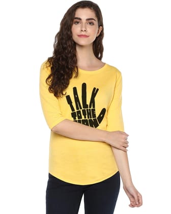 Womens 34U Talk Printed Yellow Color Tshirts-Yellow / Small / 100% Bio Wash Cotton
