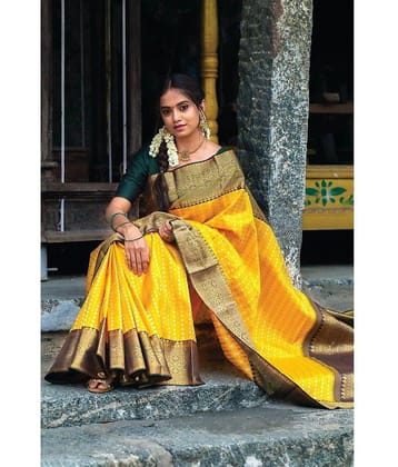 fab woven Art Silk Woven Design Banarasi saree With Unstitched Blouse Piece ( Yellow )