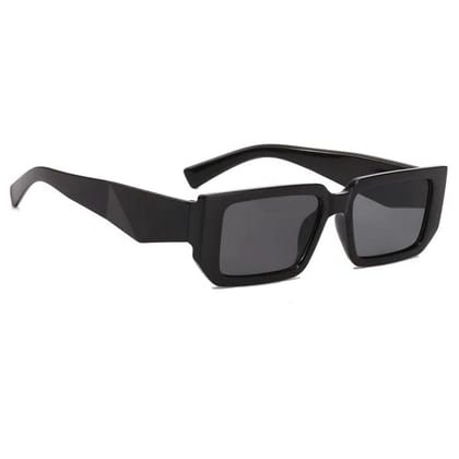 Dervin UV Protection Rectangular wide leg Sunglasses for Men and Women (Black)-Black