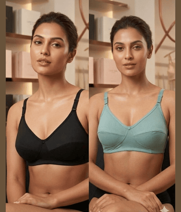 love girl Pack of 2 Lycra Non Padded Everyday Bra For Women ( Black,Grey )