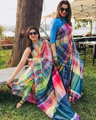 Multi colored Party wear Linen Digital Printed Sari 1152