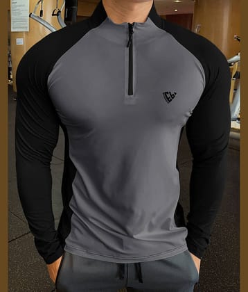 Eyebogler Polyester Regular Fit Colorblock Full Sleeves Men's High Neck T-Shirt - Black ( Pack of 1 )