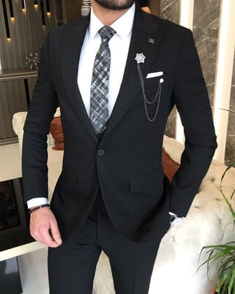 ITALIAN FIT MEN'S BLACK(U) SUIT BY ITALIAN VEGA® (3-Piece)-S-38
