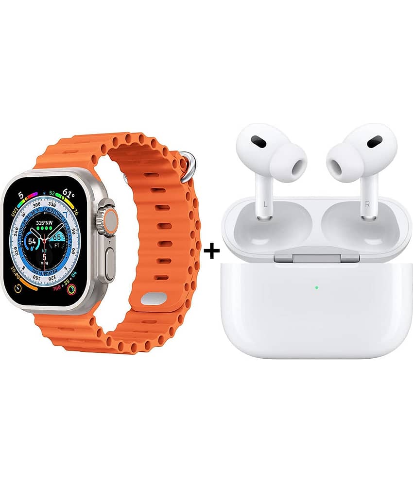 Life Like Ultra BT Calling With Pro TWS Earbuds Orange Smart Watch