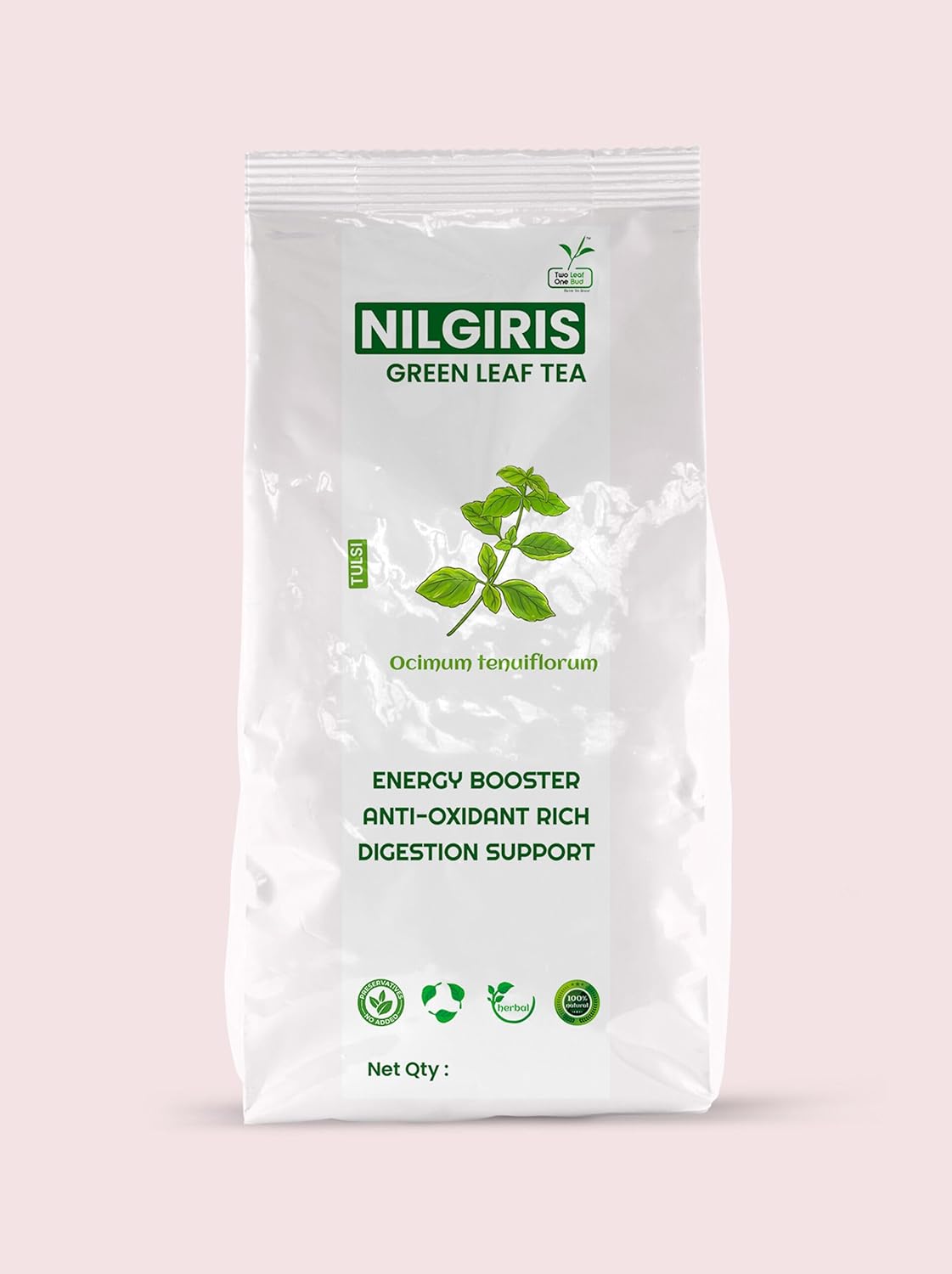 Two Leaf One Bud Nilgris Green Leaf Tea - Tulsi 100 Gms