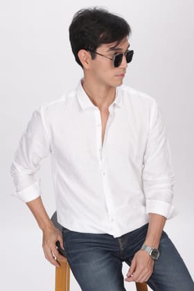 White Textured Party Wear Shirt-S