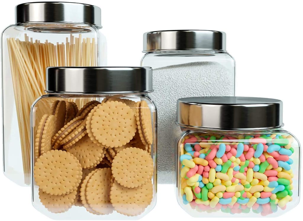 Femora Clear Glass Octo Kitchen Storage Jars, 850 ml, 1150 ml, 1500 ml, 2000 ml, Set of 4