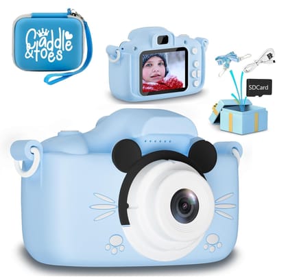 CADDLE & TOES Kids Camera with Camera Case for Kids Aged 4-12 Yrs,1080P HD Toddler Digital Video Camera,Children's for Boys/Girls,Perfect Christmas/Birthday Gifts (Mikki Blue+Big Blue Case) CADDLE & TOES Kids Camera with Camera Case for Kids Aged 4-12 Yr