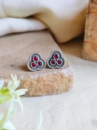 Silver-Tone Oxidised Studs for Casual & Daily Wear | Sarichka-Red