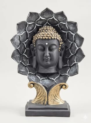 Black & Gold Lotus Buddha Head Statue