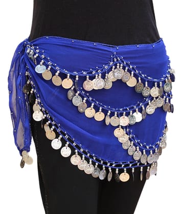 Kaku Fancy Dresses Blue Silver Belly Belt for Western Belly Dance -Blue & Silver, Free Size, for Girls