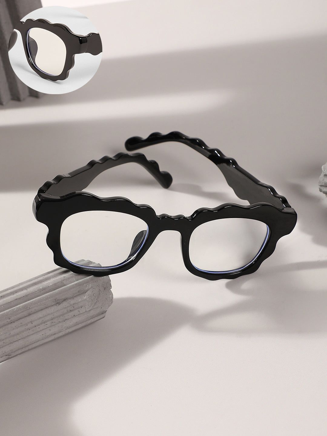 The Wave Rectangular Sunglasses - Onyx Black-Sunglass