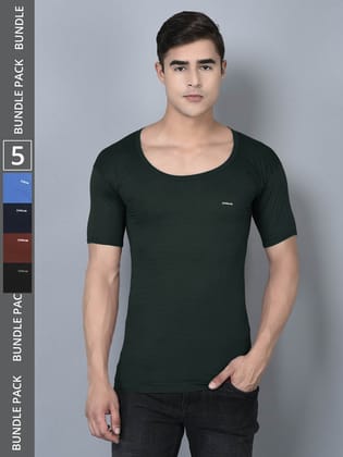 Men's Assorted Pack of 5 Solid Combed Cotton Shrinkless Vest