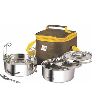 Nanonine Clip-On Double Wall Stainless Steel Insulated Lunch Pack, Set Of 2, 350 Ml Each, Silver