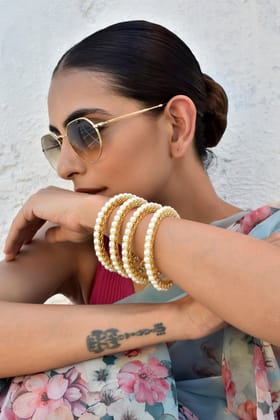 Vanca Gold Pearl Bangles-Pearls
