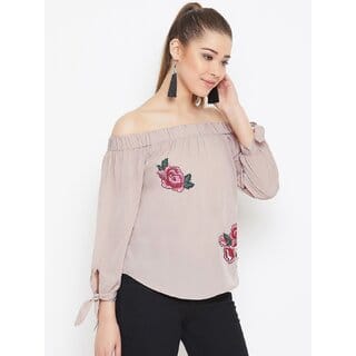 Purys Women Beige Floral Regular Top
