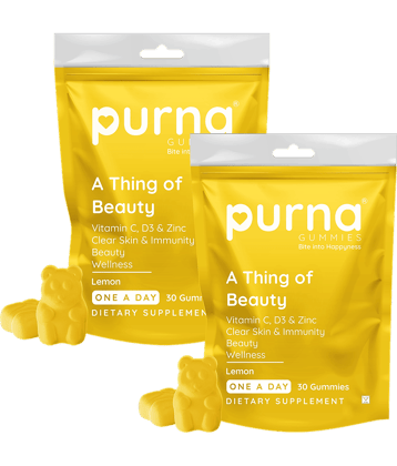 Purna Gummies Vitamin C Lemon & Zinc for Adults & Kids, Immunity Boost, Skincare 30 No.s (Pack of 2)