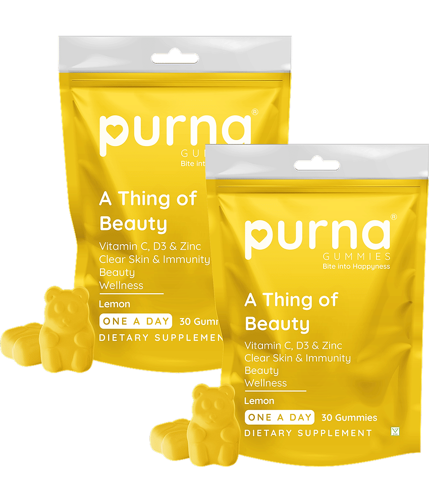 Purna Gummies Vitamin C Lemon & Zinc for Adults & Kids, Immunity Boost, Skincare 30 No.s (Pack of 2)