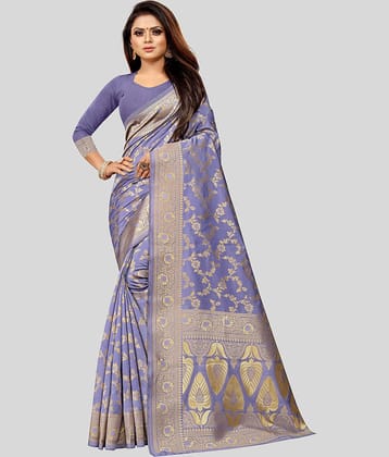 Gazal Fashions Banarasi Silk Embellished Saree With Unstitched Blouse Piece ( Multicolour )