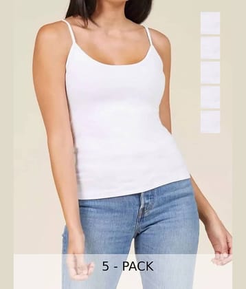 Inner Element Pack of 5 Camisole slips Cotton Camisoles ( White )