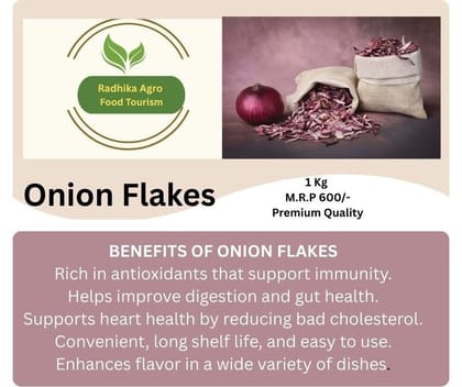 Radhika Agro Onion Flakes (1 Kg) | Premium Dehydrated Red Onion | Rich in Antioxidants & Good for Digestion | Ready to Use for Gravies & Curries