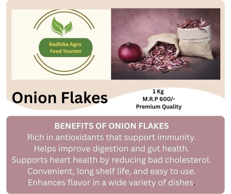 Radhika Agro Onion Flakes (1 Kg) | Premium Dehydrated Red Onion | Rich in Antioxidants & Good for Digestion | Ready to Use for Gravies & Curries