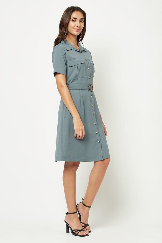Rustic Blue Midi Shirt Dress
