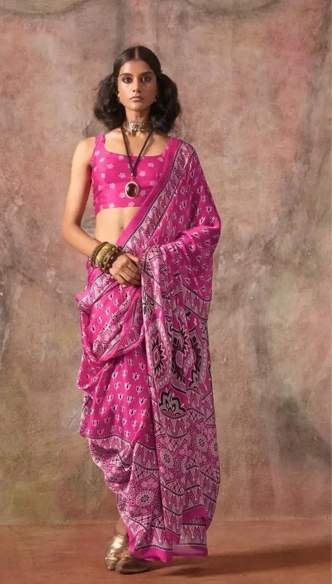 Rani Ajrakh Printed Satin Georgette Saree