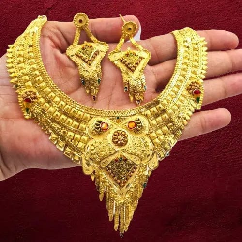 Elegant 1 Gram Gold Necklace Set with Earrings - Minimalist Chic