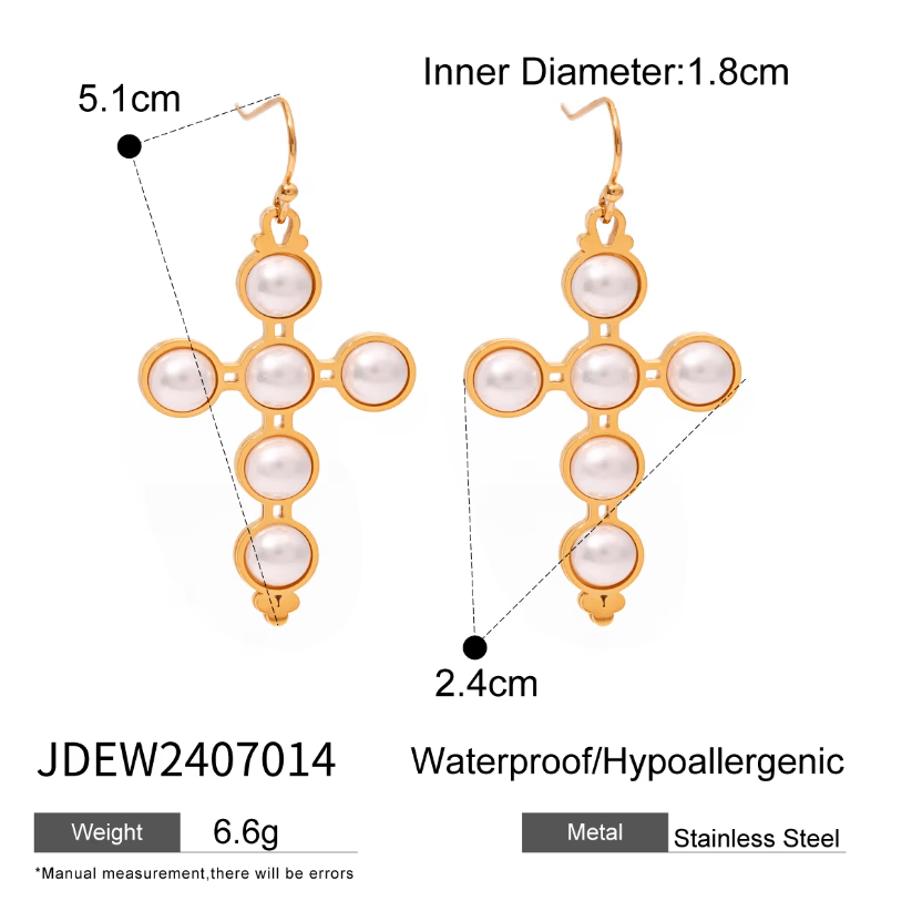 Cross Pearl Necklace & Earring-Earring