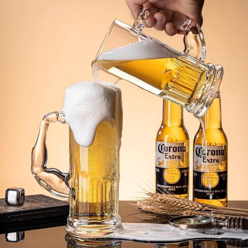 Drinking Glass Muscle Shape Beer Mug with Handle | Freezer Bear Mug for Beer, Milk, Juice, Bar, Beverages (650 ml)
