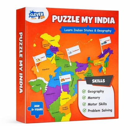 Puzzle My India | Educational India Map Puzzle Toy | Jigsaw Puzzle with State-Shaped Pieces & Mini Flags for Learning Indian States & Capitals