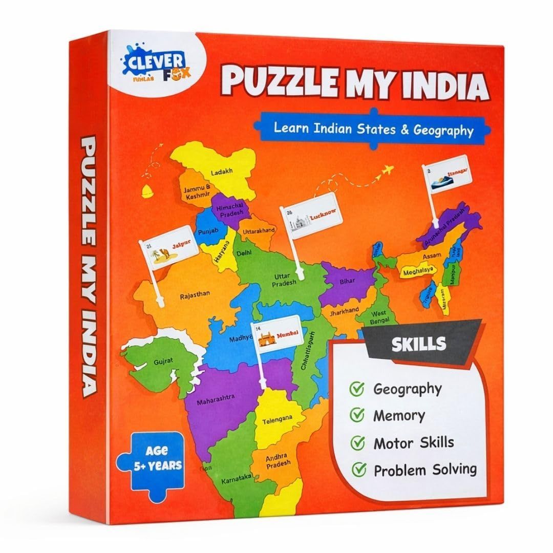 Puzzle My India | Educational India Map Puzzle Toy | Jigsaw Puzzle with State-Shaped Pieces & Mini Flags for Learning Indian States & Capitals