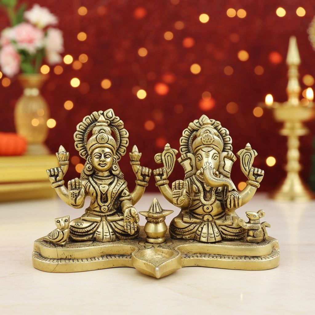 Premium Brass Laxmi Ganesh Idol | Diwali Puja & Gift Statue, Height : 4 Inch (BSMAS1881 E)