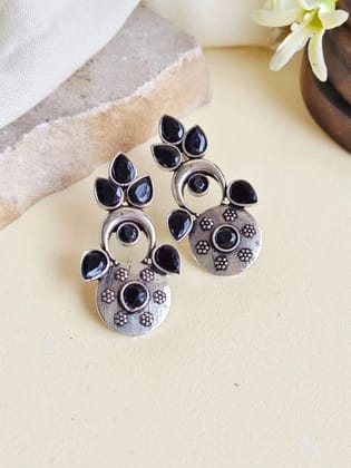 Elegant German Silver Stones Stud Earrings – Timeless Design | Sarichka-Black