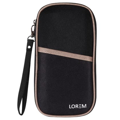 LOREM Travel Document Organizer, Passport Holder with Card Slots, Water Repellent, Black & Grey