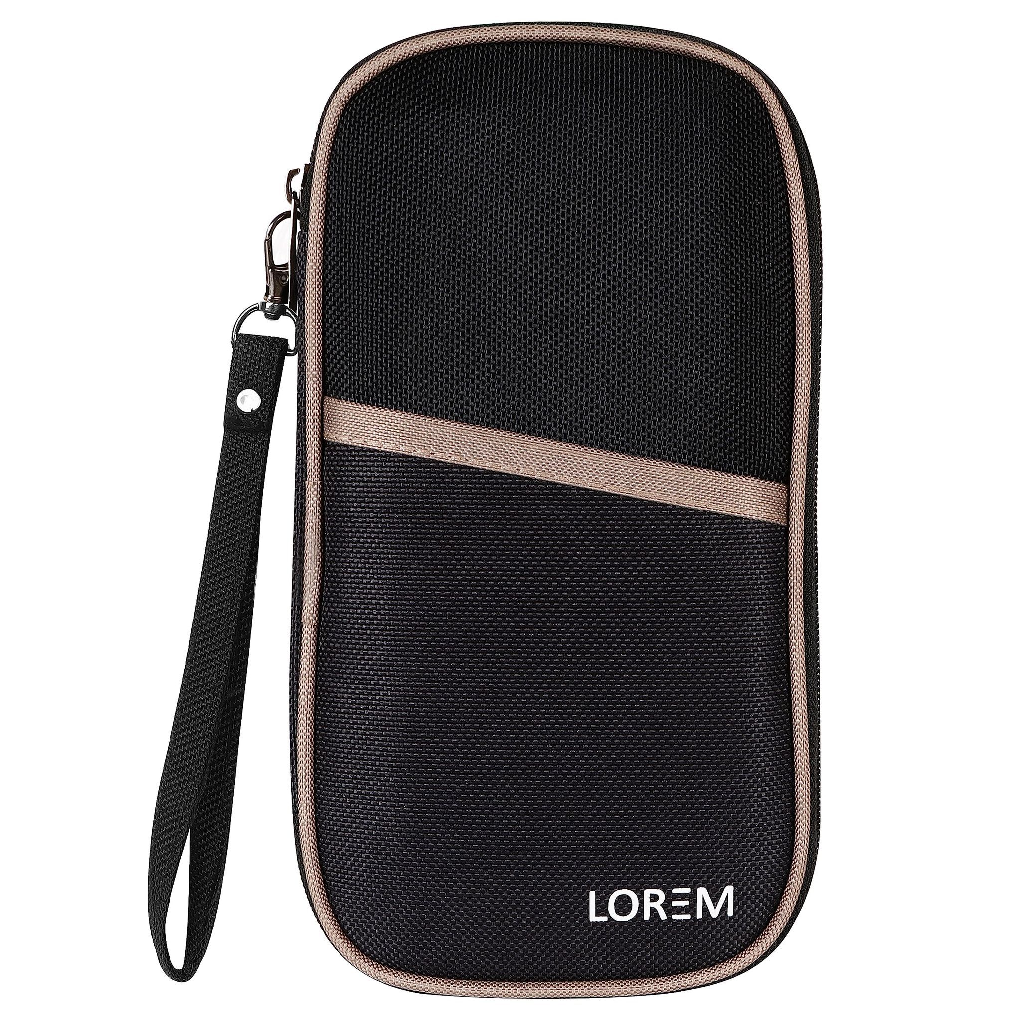 LOREM Travel Document Organizer, Passport Holder with Card Slots, Water Repellent, Black & Grey