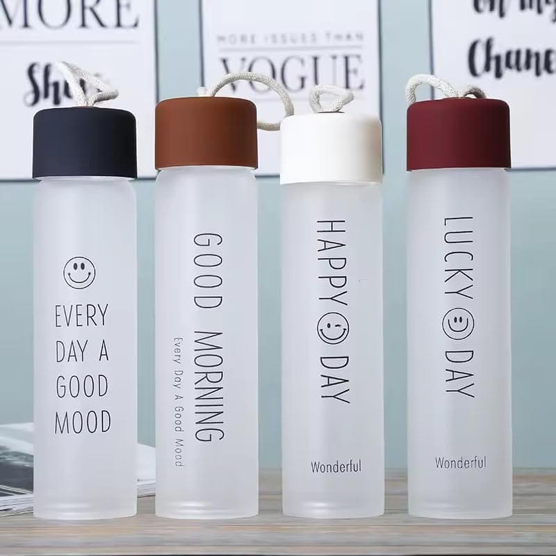 Glass Water Bottle With Plastic Cap 400 ML, Set of 1 Mini Glass Water Bottle, Leak Proof, Airtight Lid for Hot & Cold Water, Milk, Juice(COLOR & PRINT CHOICE NOT AVAILEBAL)