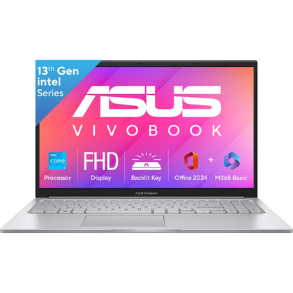 ASUS Vivobook 15, Intel Core i3 13th Gen 1315U, 8GB RAM, 512GB SSD, FHD 15.6", Windows 11, Office Home 2024, Cool Silver, 1.7Kg, X1504VA-NJ3320WS, Intel UHD iGPU, M365 Basic (1Year)* Laptop ASUS Vivobook 15, Intel Core i3 13th Gen 1315U, 8GB RAM, 512GB S