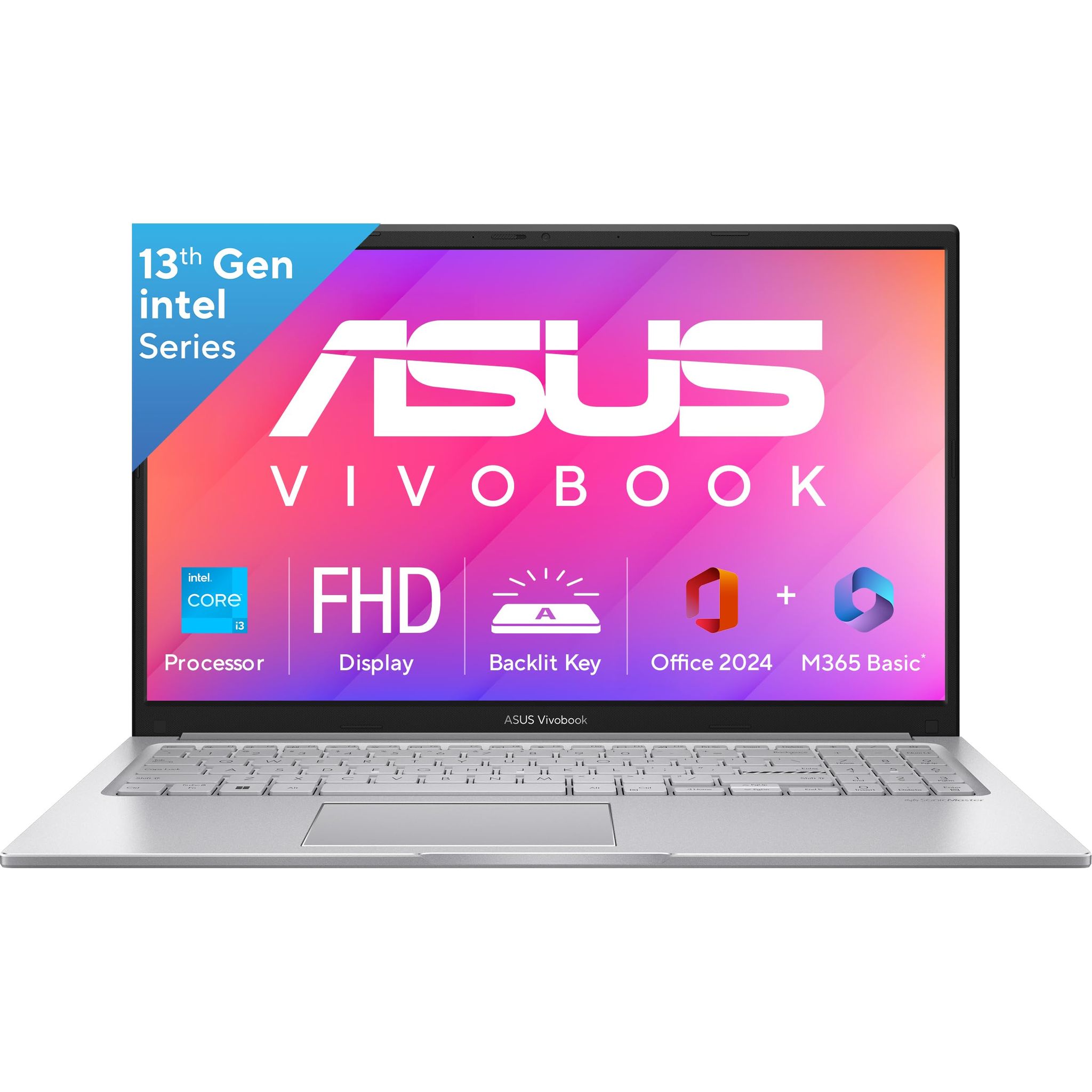 ASUS Vivobook 15, Intel Core i3 13th Gen 1315U, 8GB RAM, 512GB SSD, FHD 15.6", Windows 11, Office Home 2024, Cool Silver, 1.7Kg, X1504VA-NJ3320WS, Intel UHD iGPU, M365 Basic (1Year)* Laptop ASUS Vivobook 15, Intel Core i3 13th Gen 1315U, 8GB RAM, 512GB S
