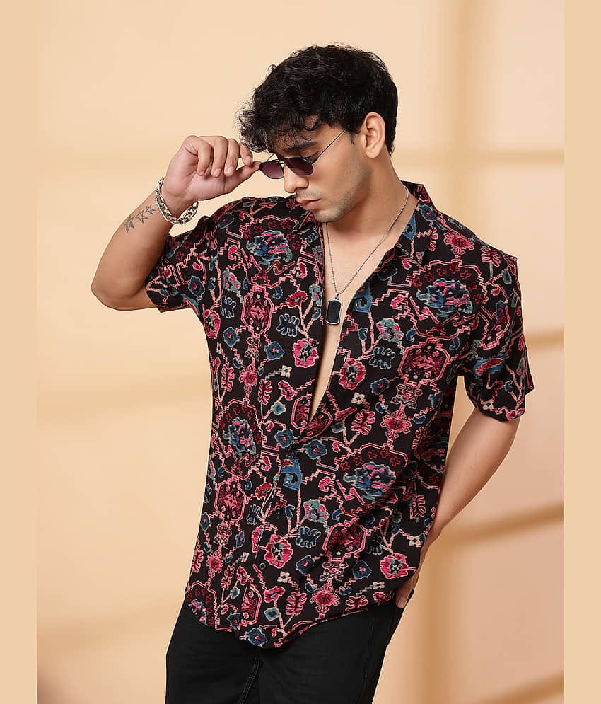Rigo Rayon Regular Fit Printed Half Sleeves Men's Casual Shirt - Black ( Pack of 1 )