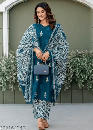 Women Embroidered Rayon Kurta Pant Dupatta Set  Ethnic Traditional Indian Outfit for Festive, Casual & Daily Wear | Comfortable, Stylish & Breathable Rayon Kurta Set for Women