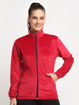Invincible Women's Velour Full Zip Jacket-Red / M