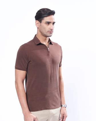 Suede Zipper Polo-Cold Brew / XS