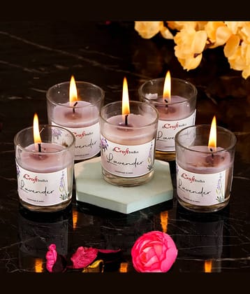 eCraftIndia Lavender Votive Glass Candle Scented - Pack of 5