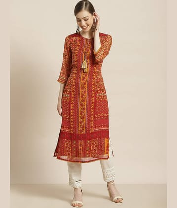 Juniper - Yellow Chiffon Women's Straight Kurti ( Pack of 1 )