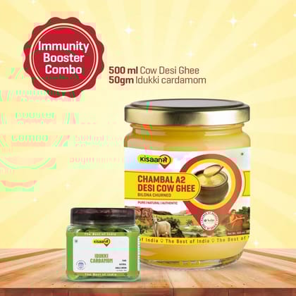 KisaanSay Chambal A2 Desi Cow Ghee  500ml + Idukki Cardamom 50g