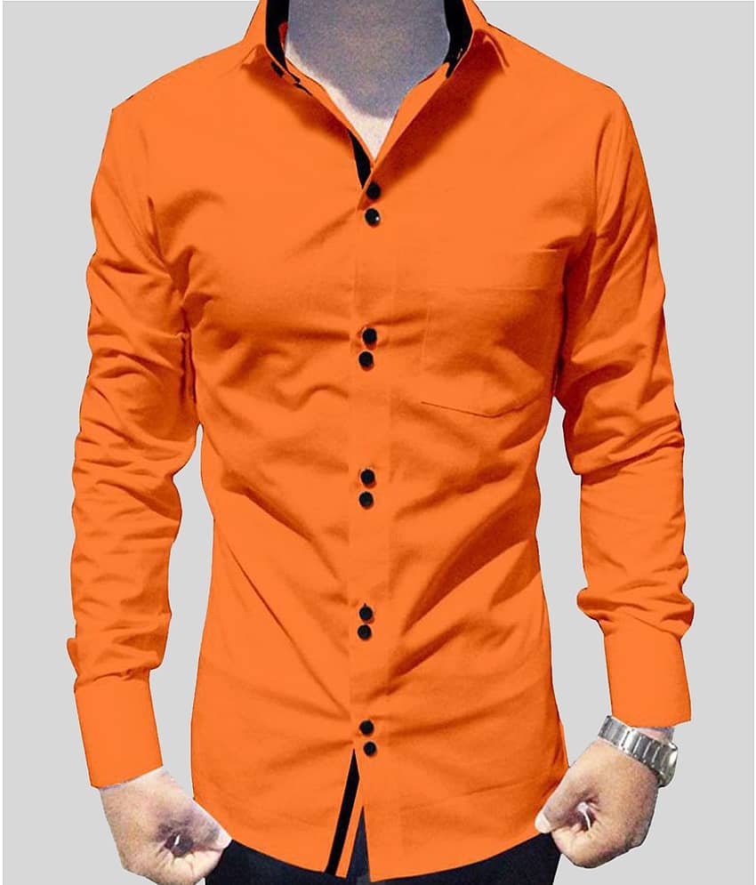 P&V - Orange Cotton Blend Slim Fit Men's Casual Shirt (Pack of 1)