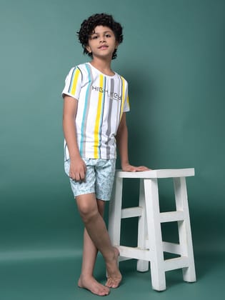 Green Printed 100% Cotton Lounge Shorts-9-10Y / Green